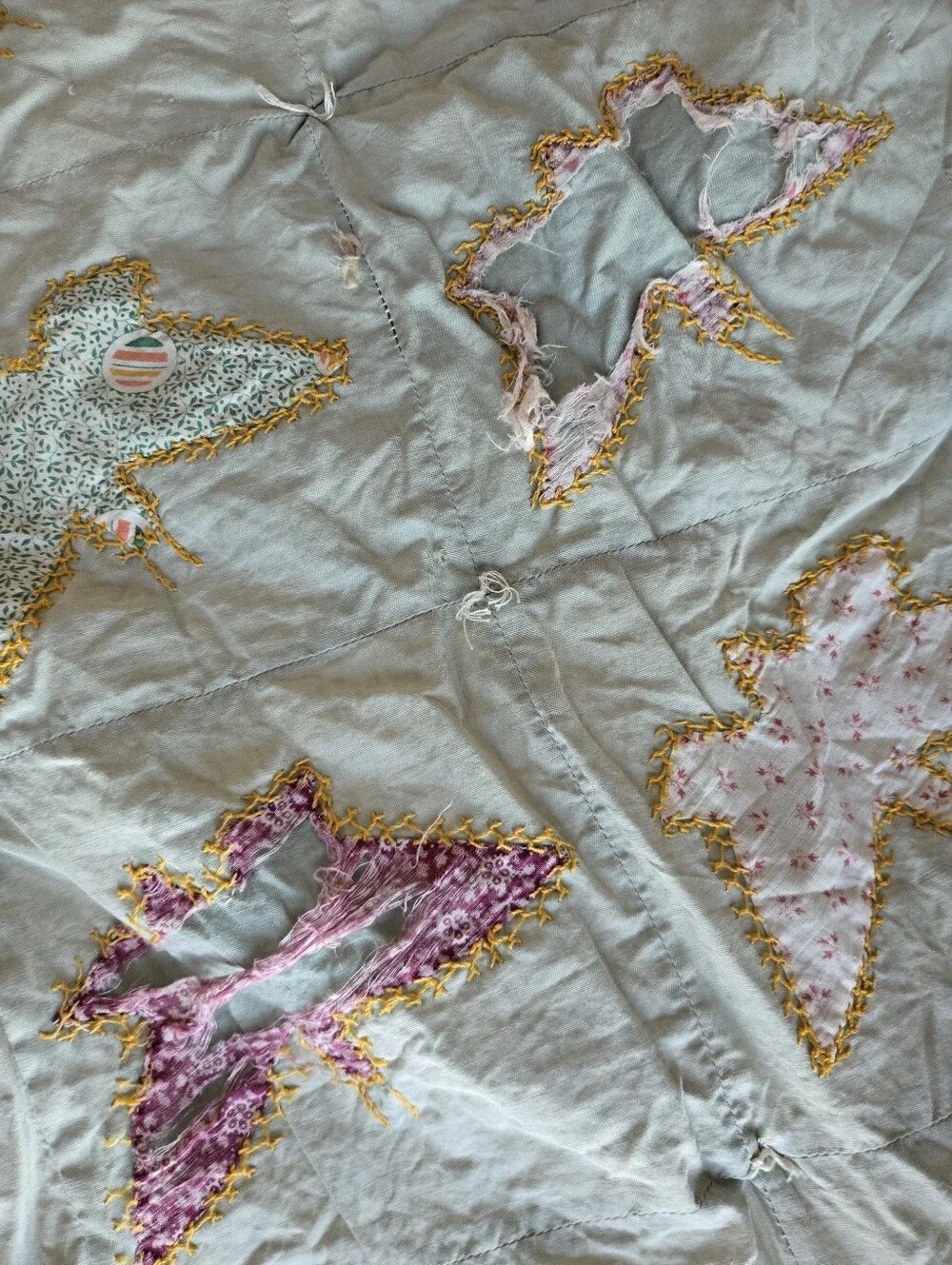 Vintage Full Butterfly Square Cotton Feedsack Quilt Distressed 84